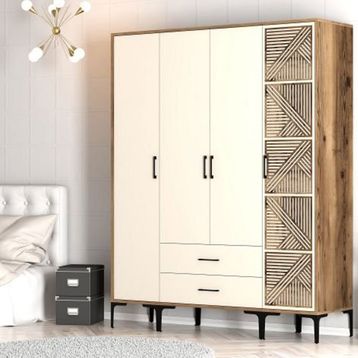 Variant Mobilya Kumsal 4 Kapılı STP Lidya Beyaz Ceviz Beyaz Gardrop