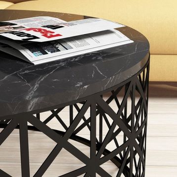 Variant Selin Metal Ferforje Siyah Mermer Orta Sehpa