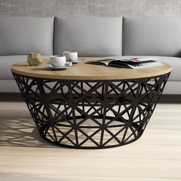 Variant Stil Metal Ferforje Meşe Orta Sehpa