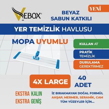 Vebox 40 Yaprak 4xl Easy Wet Wipes Beyaz Sabun Katkılı Mopa Uyumlu Yer Temizlik Havlusu