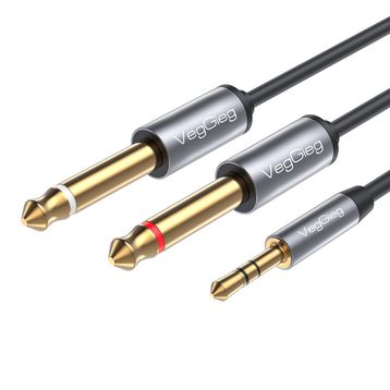 Veggieg 1.8 mt 3.5 mm to 6.35 mm 2 Mono Amfi Enstrüman AUX Ses Kablosu