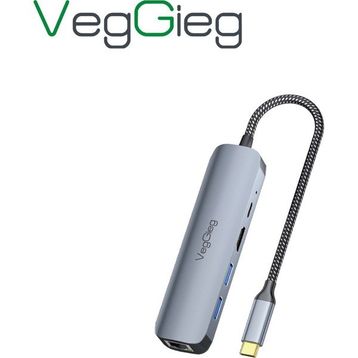 Veggieg 100W Type-C PD 5 Portlu 4K 60 Hz HDMI Gigabit Ethernet USB 3.0 Çoklayıcı Hub