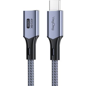 Veggieg 50 cm E-Mark 240W 40 GBPS Thunderbolt 4 8K 60 Hz Type-C USB 4.0 Uzatma Kablosu