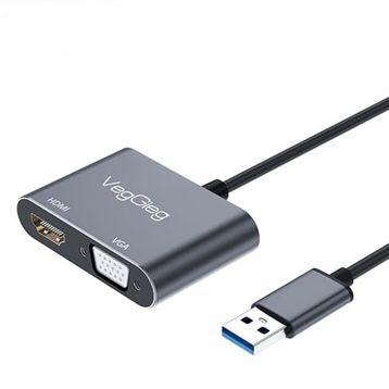 Veggieg USB-A to 4K 30 Hz HDMI ve 1080P 60 Hz VGA Görüntü Çevirici Kablo
