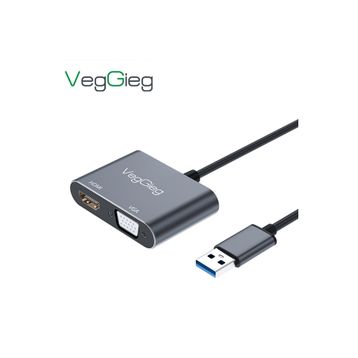Veggieg USB-A to 4K 30 Hz HDMI ve 1080P 60 Hz VGA Görüntü Çevirici Kablo