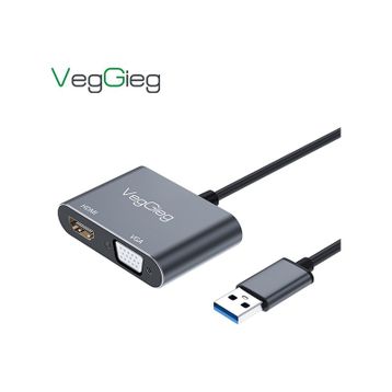 Veggieg USB-A to 4K 30 Hz HDMI ve 1080P 60 Hz VGA Görüntü Çevirici Kablo