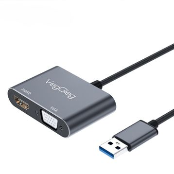 Veggieg USB-A to 4K 30 Hz HDMI ve 1080P 60 Hz VGA Görüntü Çevirici Kablo