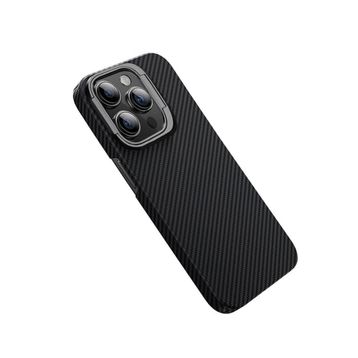 Vendas Apple iPhone 15 Pro Max Magsafe Şarj Özellikli 600D Kevlar Zore Krek Karbon Standlı Kapak Cep Telefonu Kılıfı