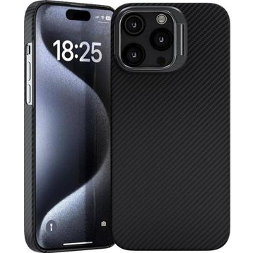 Vendas Apple iPhone 15 Pro Max Magsafe Şarj Özellikli 600D Kevlar Zore Krek Karbon Standlı Kapak Cep Telefonu Kılıfı