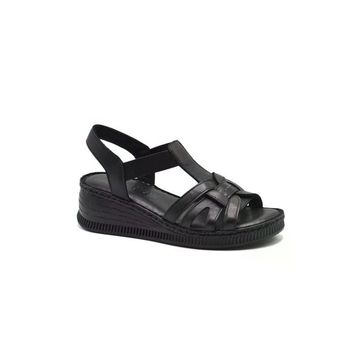 Venüs 24028801 Siyah Hakiki Deri Dolgu Topuk Comfort Kadın Sandalet