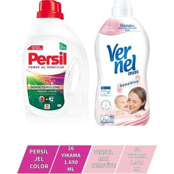 Vernel Max Sensitive 1.44 lt + Persil Color Jel 26 Yıkama Çamaşır Deterjanı