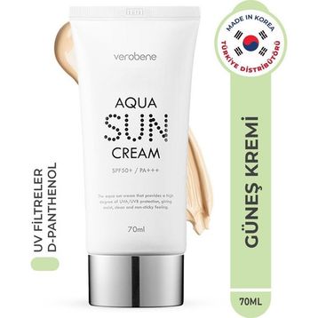 Verobene Aqua Sun Cream Su Bazlı Nemlendirici SPF50+ PA+++ Kore 70 ml Güneş Kremi
