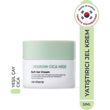Verobene Vegrow Cica Mide Soft Gel Cream Nemlendirici Yatıştırıcı Vegan Yeşil Çay Özlü Kore 50 ml Jel Krem