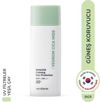 Verobene Vegrow Cica Mide Waterfull Sun Protection Vegan Yatıştırıcı SPF50+ PA++++ Yüksek Koruma Kore 50 gr Güneş Kremi