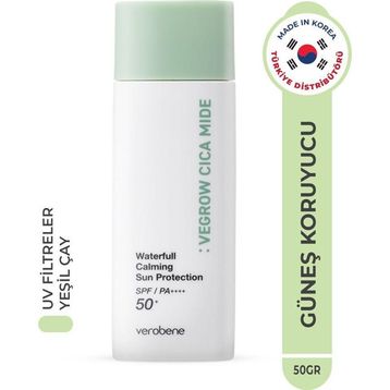 Verobene Vegrow Cica Mide Waterfull Sun Protection Vegan Yatıştırıcı SPF50+ PA++++ Yüksek Koruma Kore 50 gr Güneş Kremi