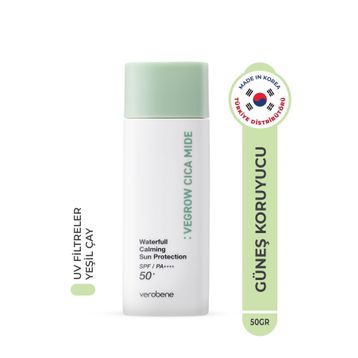 Verobene Vegrow Cica Mide Waterfull Sun Protection Vegan Yatıştırıcı SPF50+ PA++++ Yüksek Koruma Kore 50 gr Güneş Kremi