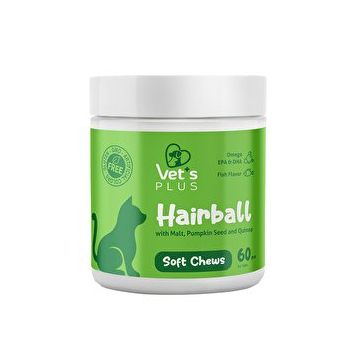 Vet's Plus Hairball Kediler için Malt ve Kinoalı Tüy Yumağı Önleyici 60'lı Çiğnenebilir Tablet