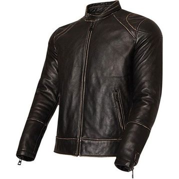 Vexo Vintage Siyah Deri Motosiklet Montu