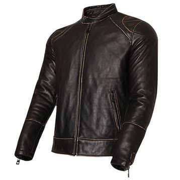 Vexo Vintage Siyah Deri Motosiklet Montu
