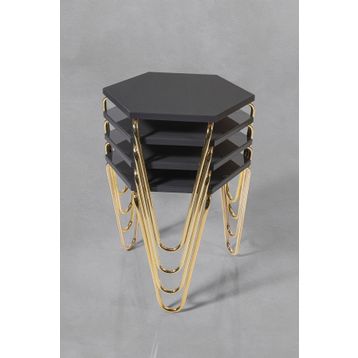 Veys Sehpa 4'lü Gold Piramit Füme Zigon Sehpa