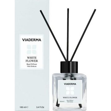 Viaderma 100 ml Kare Şişe Beyaz Çiçek Esansı Bambu Çubuklu Oda Kokusu