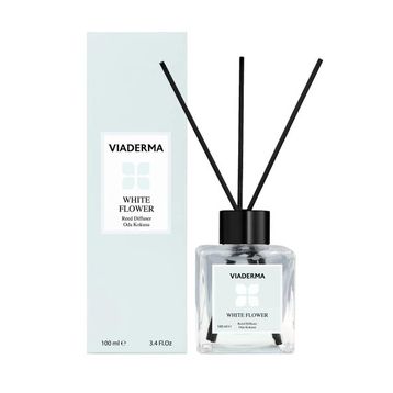 Viaderma 100 ml Kare Şişe Beyaz Çiçek Esansı Bambu Çubuklu Oda Kokusu