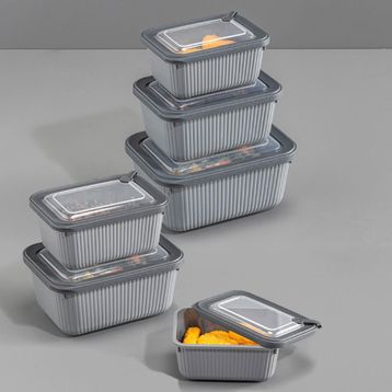 Vienev 1750-1050-600 ml Gri 2X 6'lı VIP Dikdörtgen Mikrodalga ve Difrize Uygun Saklama Kabı Seti