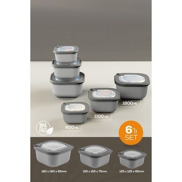 Vienev 600-1100-1800 ml Antrasit 6'lı 2X Mikrodalga ve Difrize Uygun VIP Kapaklı Özel Saklama Kabı Seti