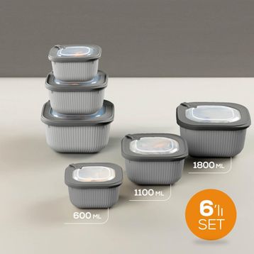 Vienev 600-1100-1800 ml Antrasit 6'lı 2X Mikrodalga ve Difrize Uygun VIP Kapaklı Özel Saklama Kabı Seti