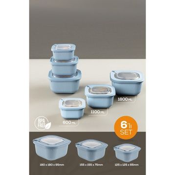 Vienev 600-1100-1800 ml Mavi 6'lı 2X Mikrodalga ve Difrize Uygun VIP Kapaklı Özel Saklama Kabı Seti