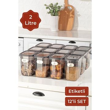 Vienev Etiketli 12 li Sızdırmaz Premium Vakumlu Baharatlık Seti