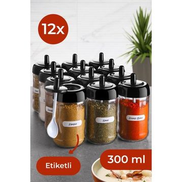 Vienev Etiketli 12 li Sızdırmaz Premium Vakumlu Baharatlık Seti