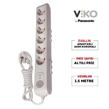 Viko 1.5 mt 282J Akım Korumalı Anahtarlı Çocuk Korumalı 6'lı Çoklu Priz