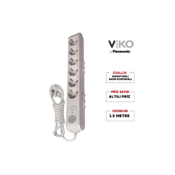 Viko 1.5 mt 282J Akım Korumalı Anahtarlı Çocuk Korumalı 6'lı Çoklu Priz