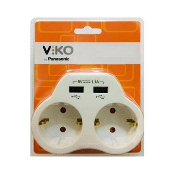 Viko 2A 2'li Topraklı ve USB Çıkışlı Fiş Priz