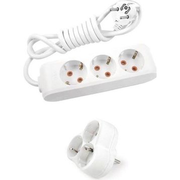 Viko Beyaz Set Multi-Let 3'lü Topraklı Çocuk Korumalı Grup Priz 3 Metre Kablo & 3'lü Yonca Fiş-Priz