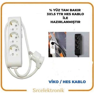 Viko Multi-Let 3'lü 3x1.5 7 m Hes Kablo Tam Bakır Anahtarlı Topraklı Çocuk Korumalı Uzatma