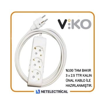 Viko Multi-Let 3'lü 3x2.5 30 m Öznur Kablo Tam Bakır Anahtarlı Topraklı Çocuk Korumalı Uzatma Grup Priz