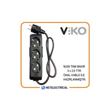 Viko Multi-Let 3'lü 3x2.5 5 m Öznur Kablo Tam Bakır Topraklı Çocuk Korumalı Siyah Antrasit Uzatma Grup Priz