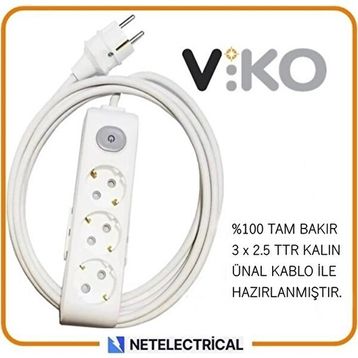 Viko Multi-Let 3'lü 3x2.5 8 m Öznur Kablo Tam Bakır Anahtarlı Topraklı Çocuk Korumalı Uzatma Grup Priz
