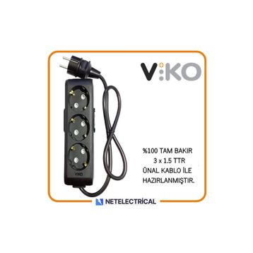 Viko Multi-let 3'lü Topraklı 1 Metre Kablolu Çocuk Korumalı Priz