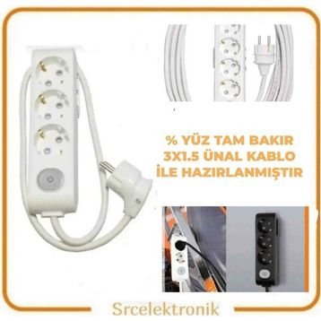 Viko Multi-Let 3'lü Ünal Kablolu 3x1.5 7 m Anahtarlı Topraklı Çocuk Korumalı Uzatma