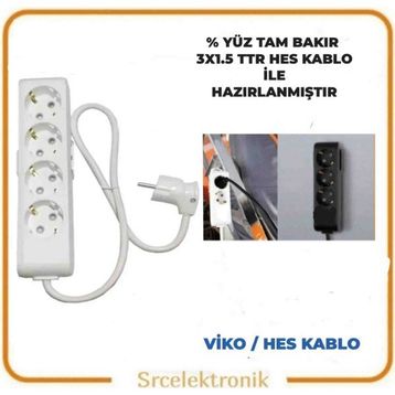Viko Multi-Let 4'lü 3x1.5 15 m Hes Kablo Tam Bakır Topraklı Çocuk Korumalı Uzatma