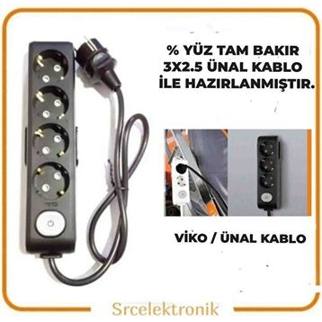 Viko Multi-Let 4'lü 3x2.5 12 m Ünal Kablo Anahtarlı Topraklı Çocuk Korumalı Uzatma