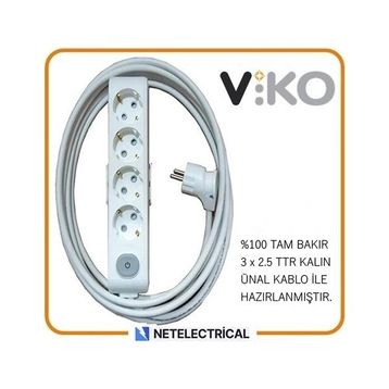 Viko Multi-Let 4'lü 3x2.5 20 m Öznur Kablo Tam Bakır Anahtarlı Topraklı Çocuk Korumalı Uzatma Grup Priz