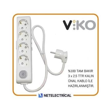 Viko Multi-Let 4'lü 3x2.5 6 m Öznur Kablo Tam Bakır Anahtarlı Topraklı Çocuk Korumalı Uzatma Grup Priz