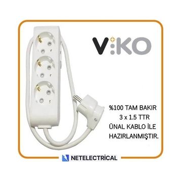 Viko Multi-Let 5 mt Topraklı Kablolu Çocuk Korumalı 3'lü Grup Priz