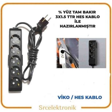 Viko Multi-Let 5'li 3x1.5 15 m Hes Kablo Tam Bakır Topraklı Çocuk Korumalı Uzatma