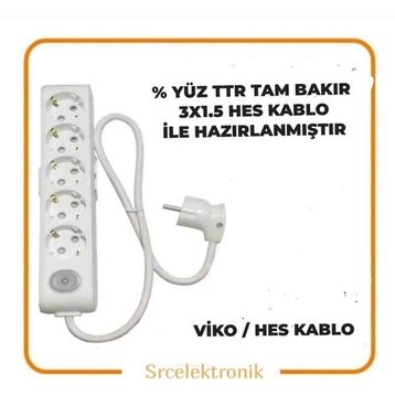 Viko Multi-Let 5'li 3x1.5 8 m Hes Kablo Tam Bakır Anahtarlı Topraklı Çocuk Korumalı Uzatma