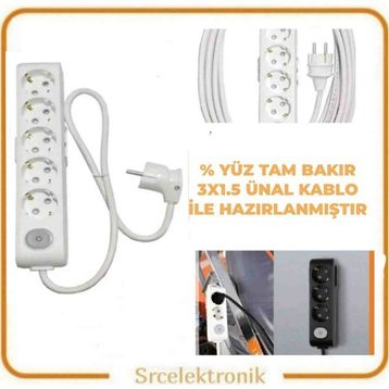 Viko Multi-Let 5'li 3x1.5 9 m Ünal Kablolu Anahtarlı Topraklı Çocuk Korumalı Uzatma